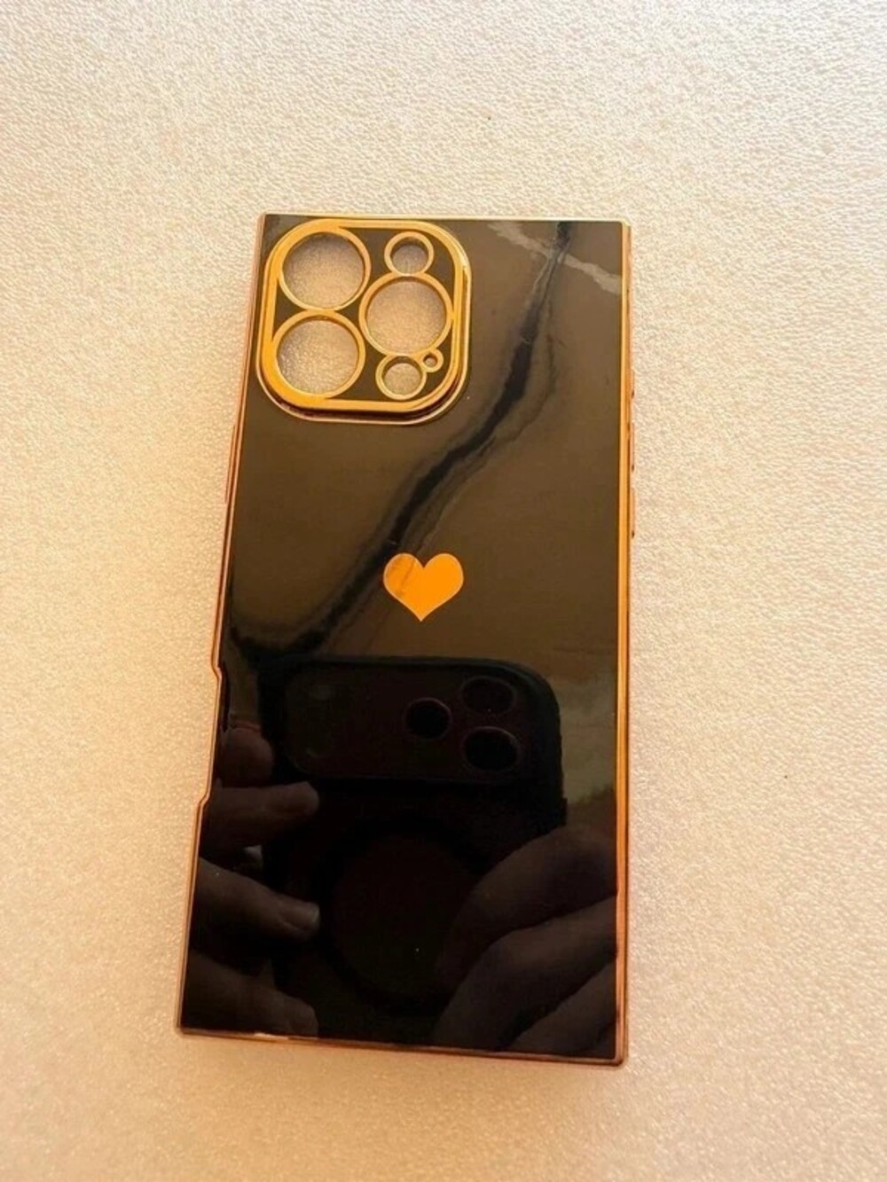 Luxury Square iPhone 16 Pro Max Case - Black & Gold Plated Love Heart Trunk